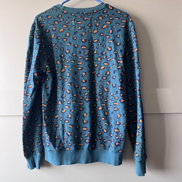 Koto‎ Sweatshirt Women Small Teal Blue Leopard Animal Print Crewneck Pullover - Picture 2 of 8